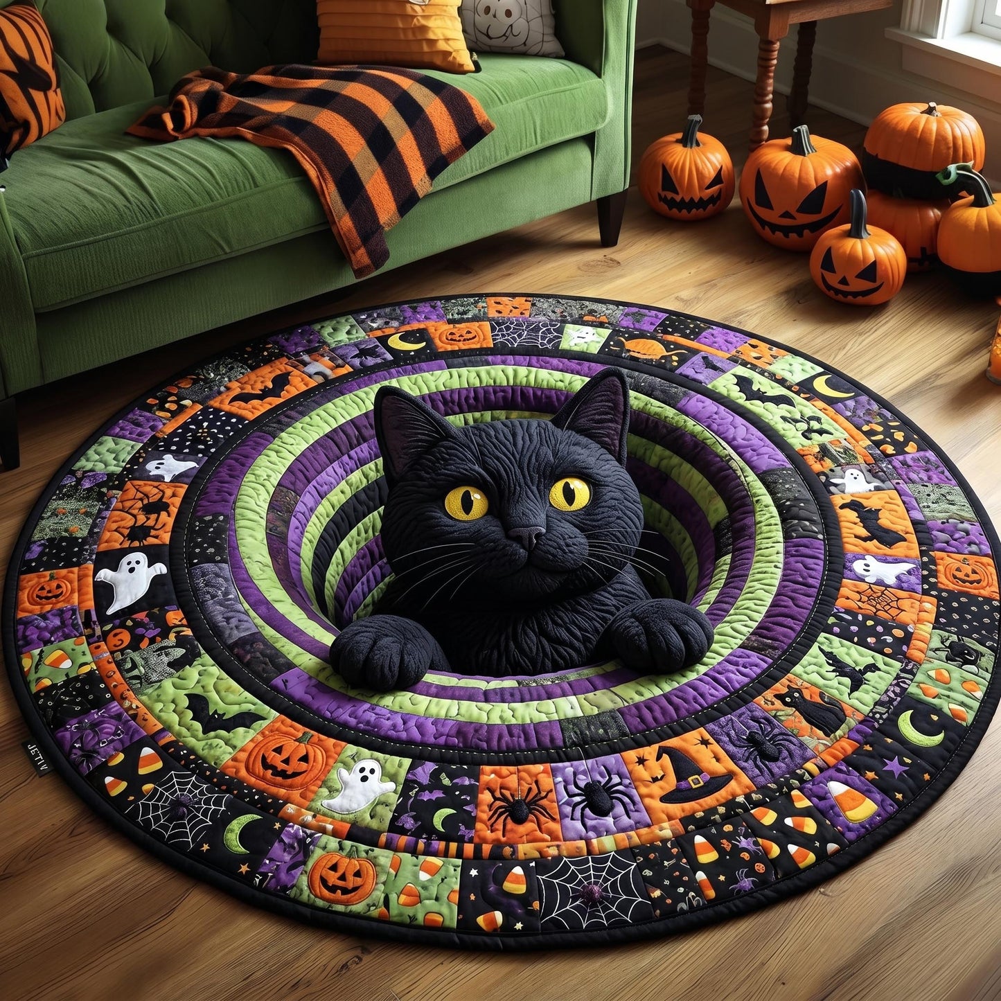 Black Cat Quilted Round Mat GFTONMU850