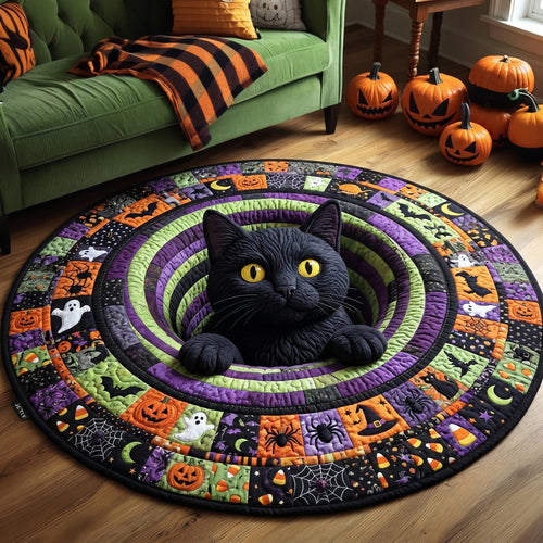 Black Cat Quilted Round Mat GFTONMU850