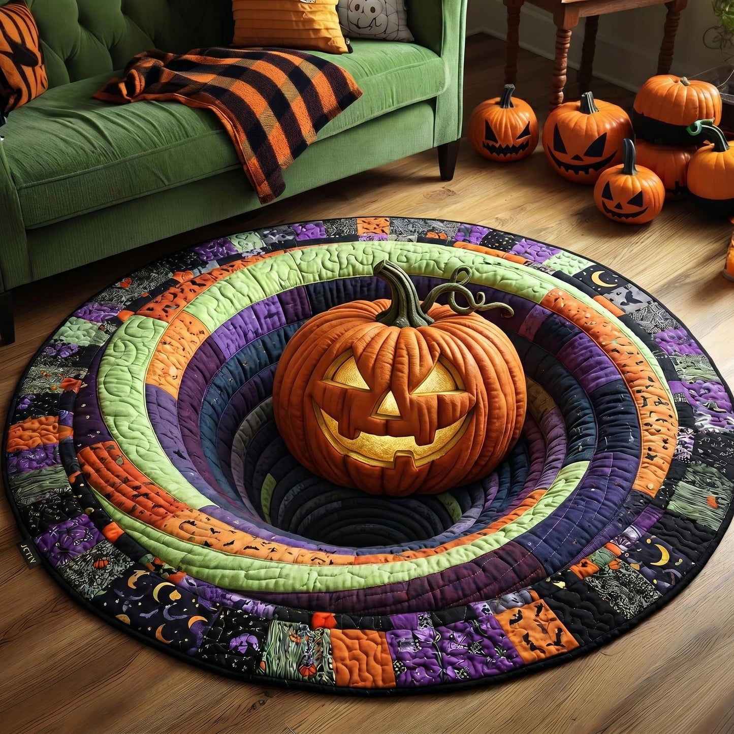 Haunted Pumpkin Quilted Round Mat GFTONMU852