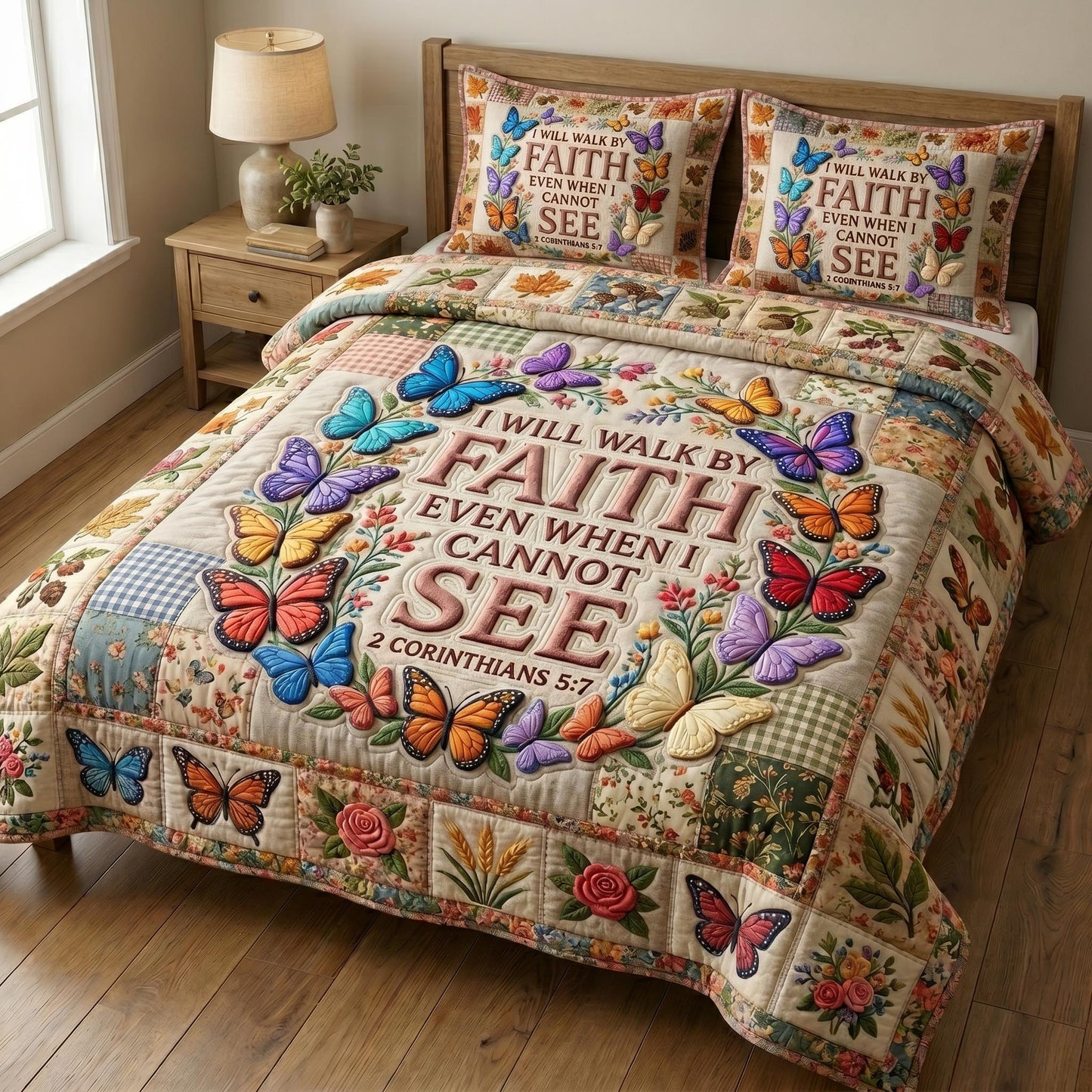 Floral Bible 3-Piece Quilted Bedding Set GFTONMU924
