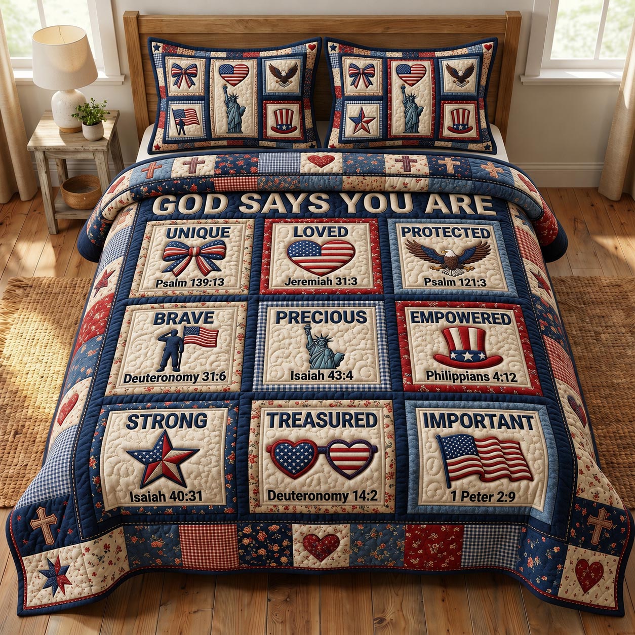 Christian Patriotic 3-Piece Quilted Bedding Set GFTONMU966