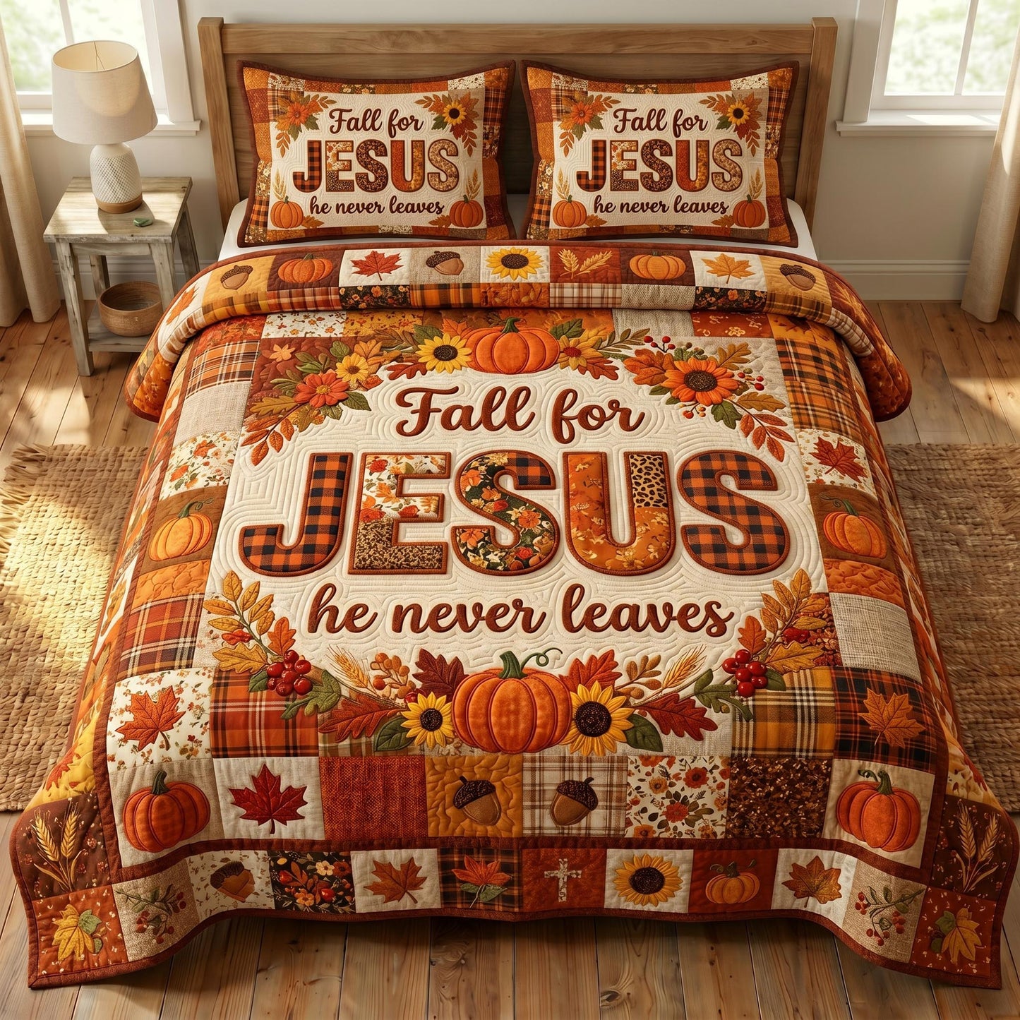 Fall For Jesus 3-Piece Quilted Bedding Set GFTONMU975