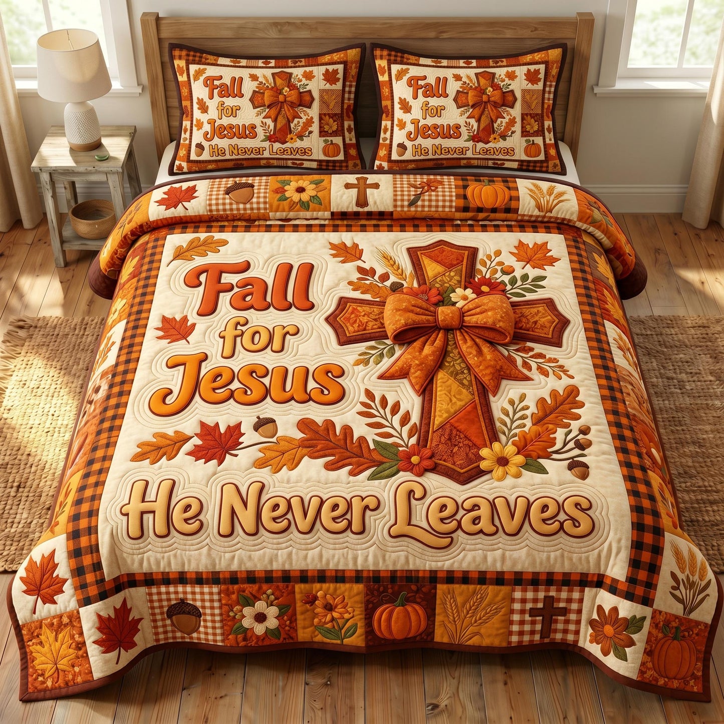 Fall For Jesus 3-Piece Quilted Bedding Set GFTONMU979
