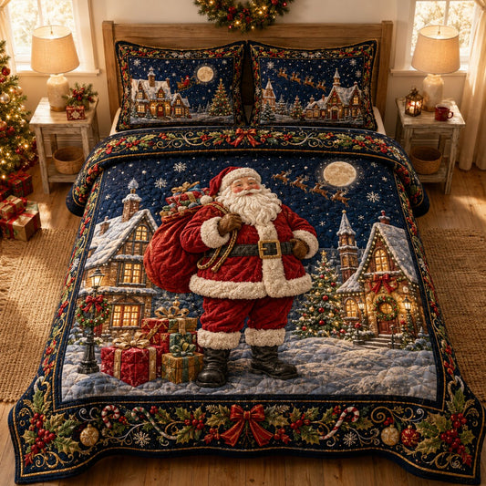 Merry Santa 3-Piece Quilted Bedding Set GFTONPT090
