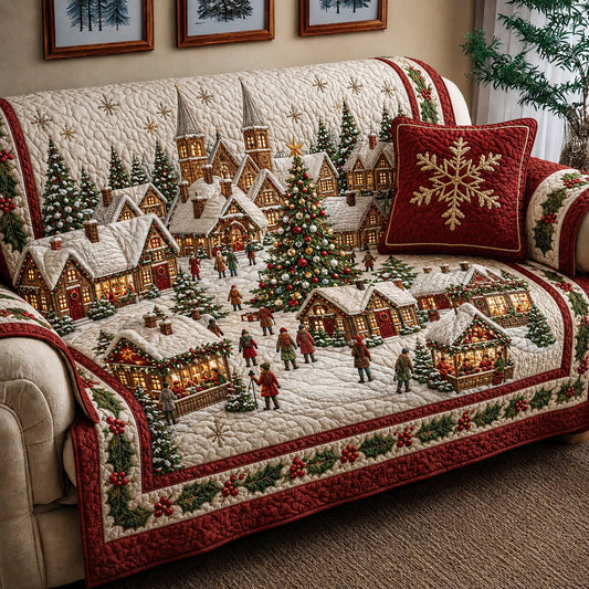 Christmas Village Quilted Sofa Cover GFTONPT091