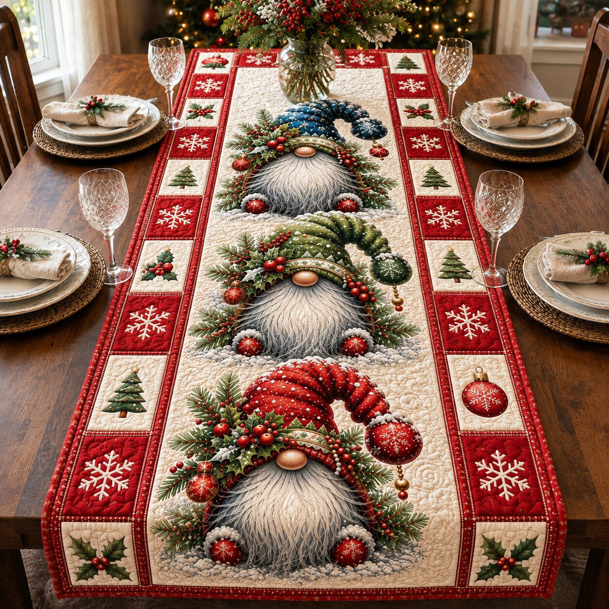 Christmas Gnomes Quilted Table Runner GFTONPT097
