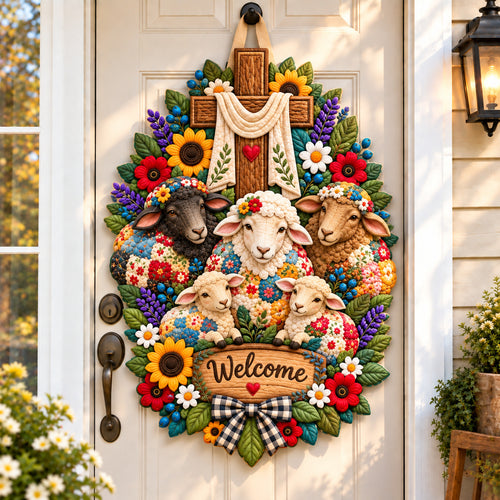 God Little Sheep Custom Shape Quilted Door Hanger GFTONPT1034