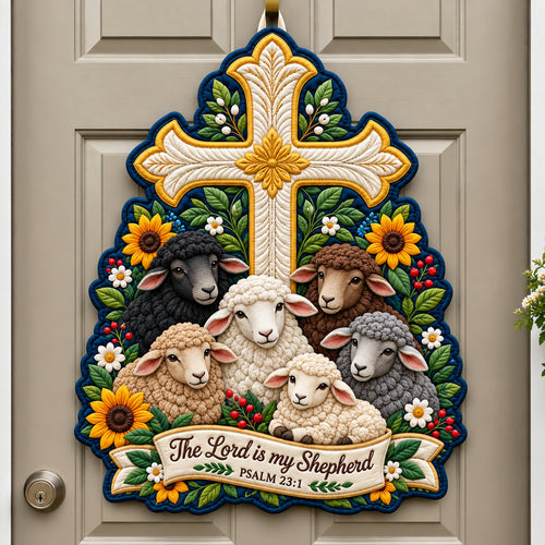 Cross Sheep Faith Custom Shape Quilted Door Hanger GFTONPT1038