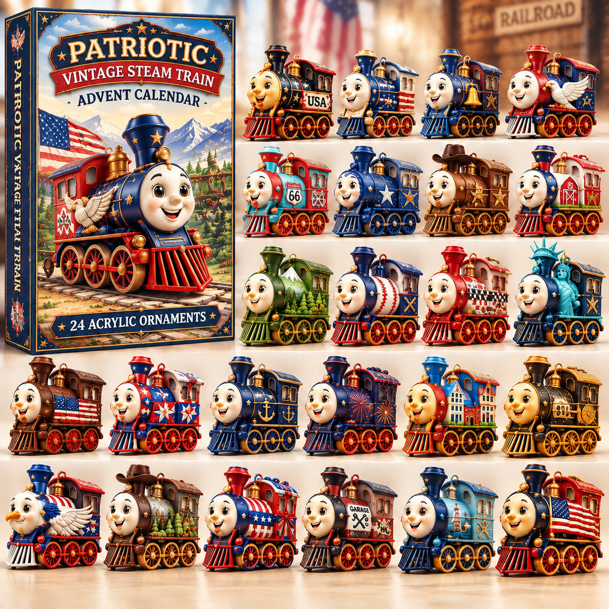 Patriotic Vintage Train Advent Calendar 2026 GFTONPT1073