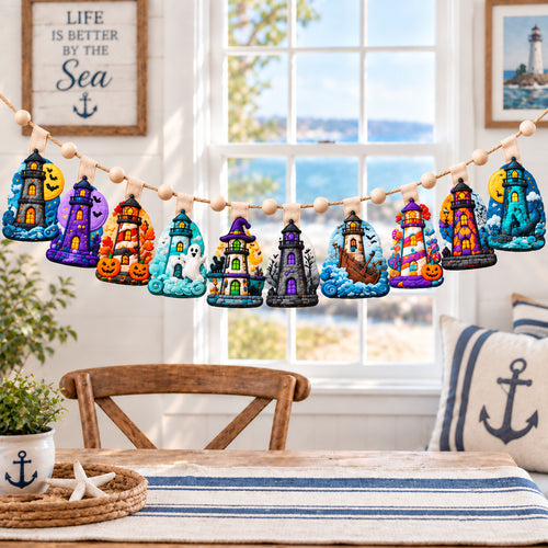 Halloween Lighthouse Custom Shape Quilted Garland GFTONPT1076