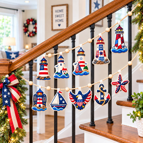 Patriotic Lighthouse Custom Shape Quilted Garland GFTONPT1079