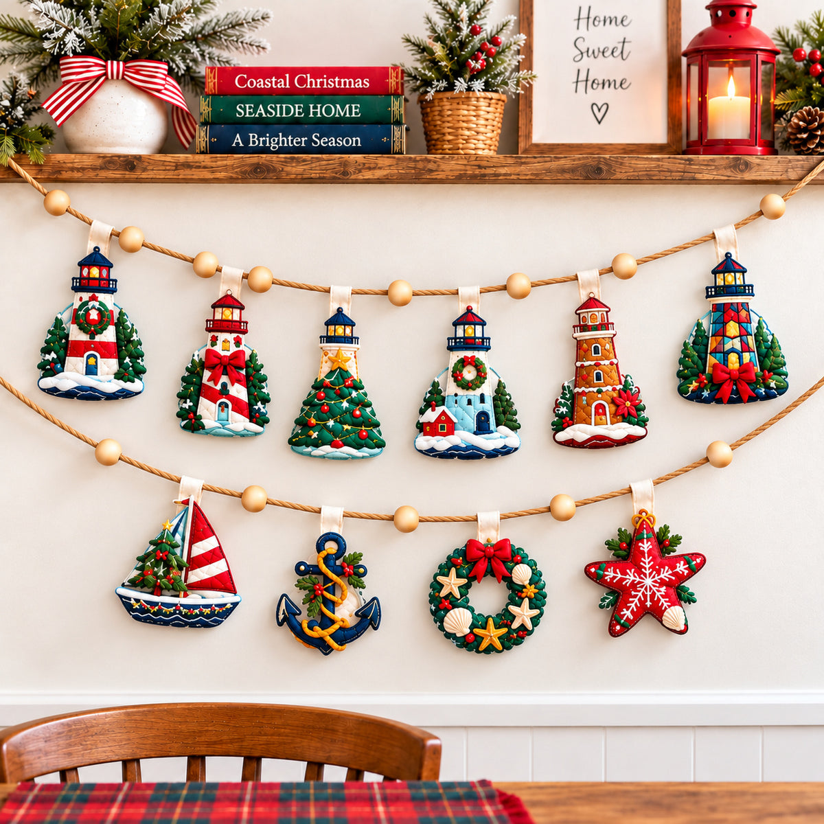 Christmas Lighthouse Custom Shape Quilted Garland GFTONPT1080