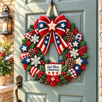American Christmas Wreath Custom Shape Quilted Door Hanger GFTONPT1081