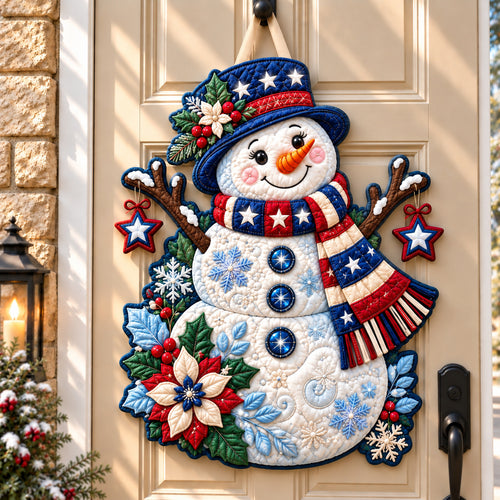 Patriotic Snowman Custom Shape Quilted Door Hanger GFTONPT1082