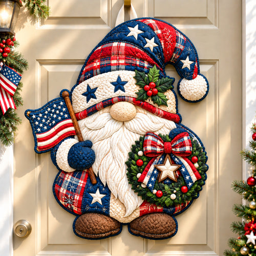 American Christmas Gnome Custom Shape Quilted Door Hanger GFTONPT1086