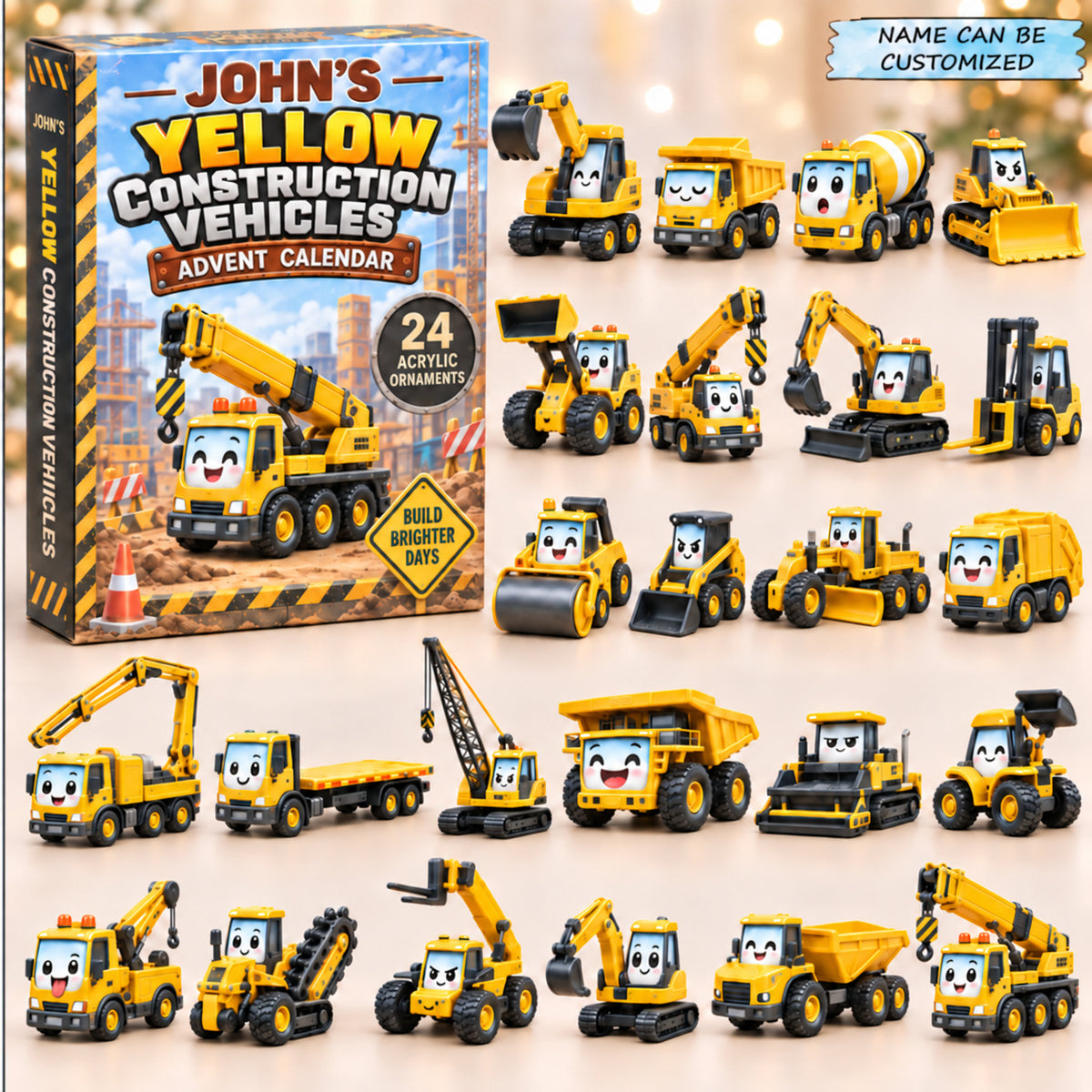 Custom Name Yellow Constructive Vehicles Advent Calendar 2026 QTCUZ GFTONPT1121