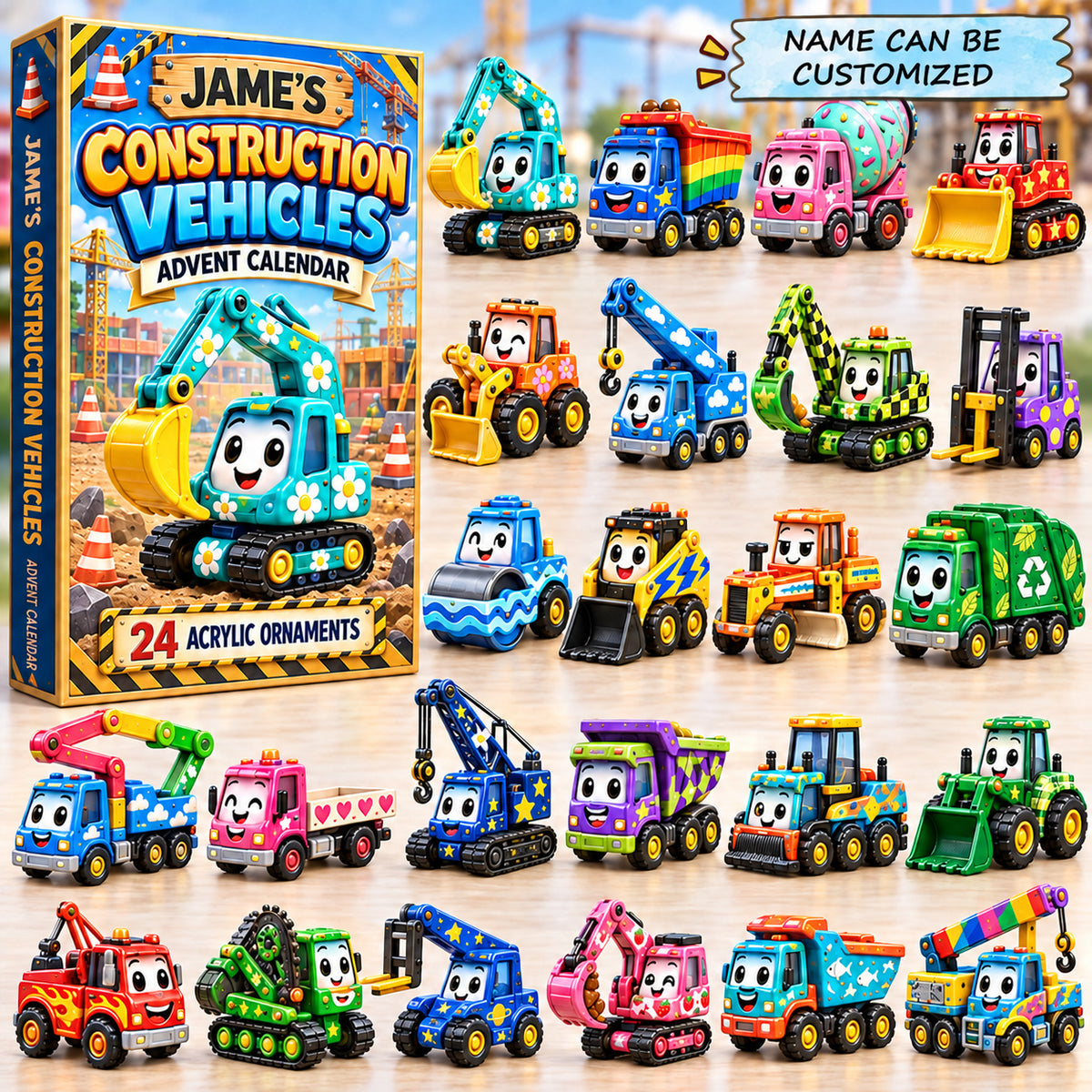 Custom Name Cute Constructive Vehicles Advent Calendar 2026 QTCUZ GFTONPT1123