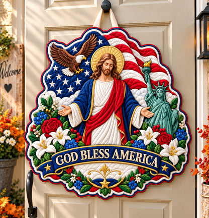 God Bless America Custom Shape Quilted Door Hanger GFTONPT1127
