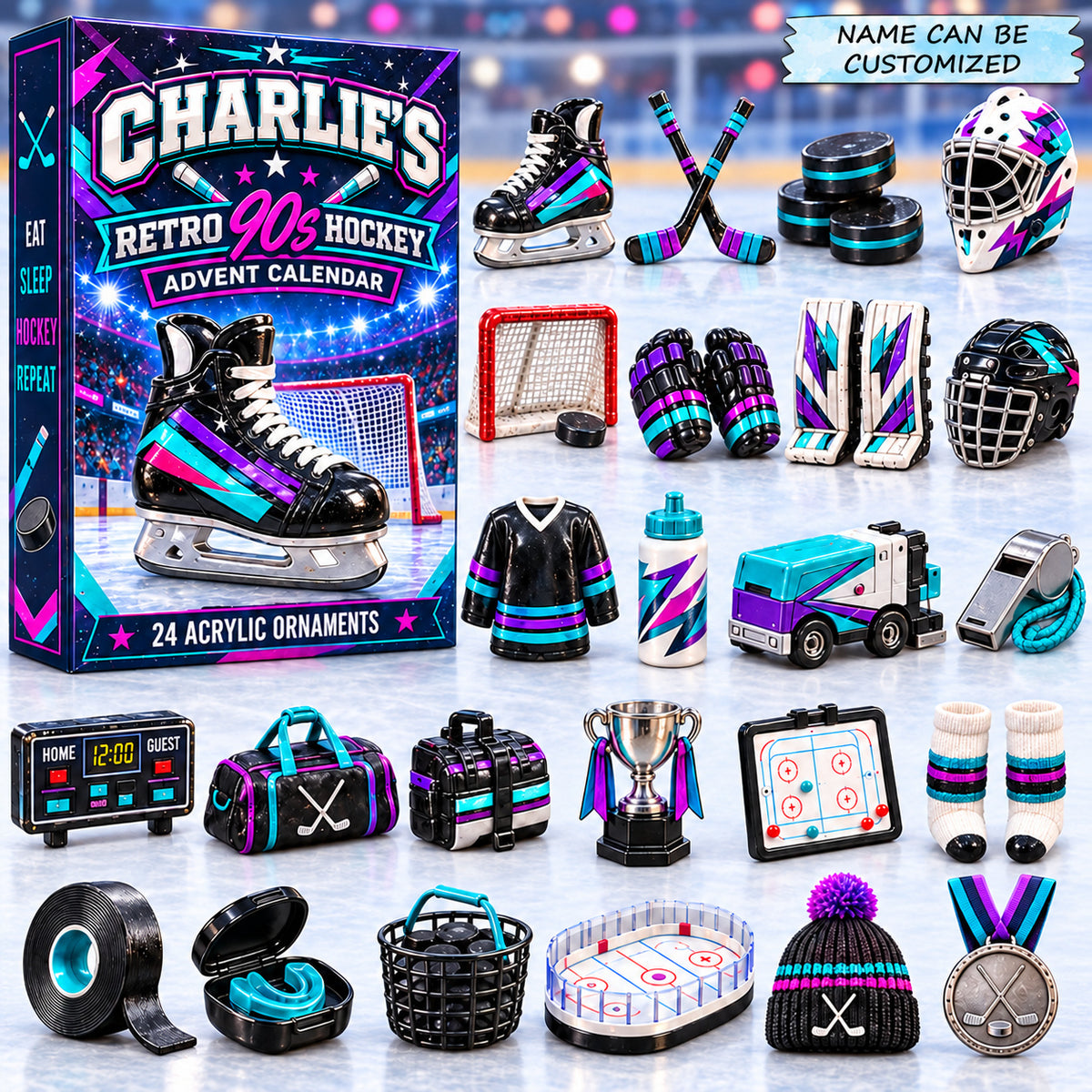 Custom Name Retro Hockey Advent Calendar 2026 QTCUZ GFTONPT1161