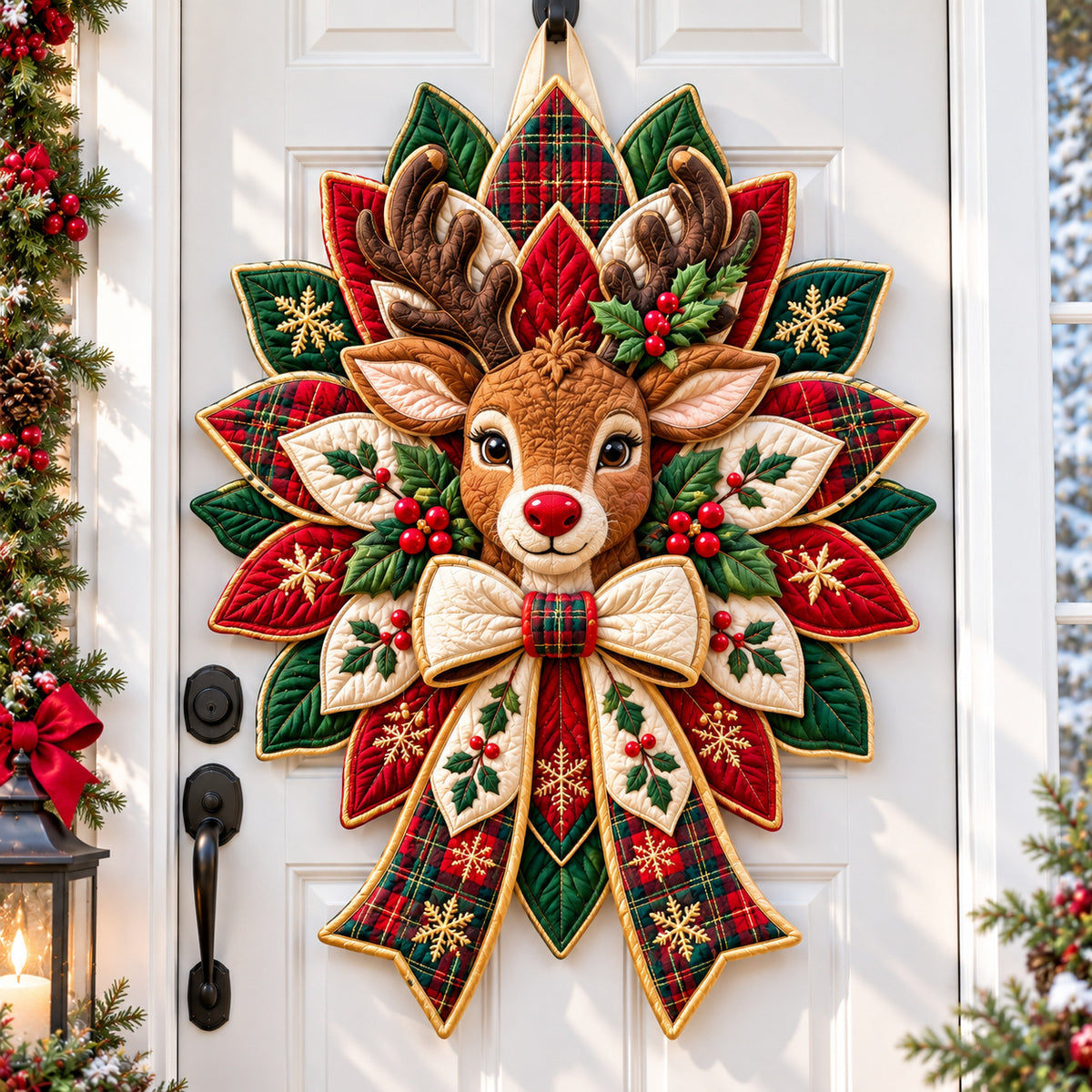 Christmas Spirit Reindeer Custom Shape Quilted Door Hanger GFTONPT1169