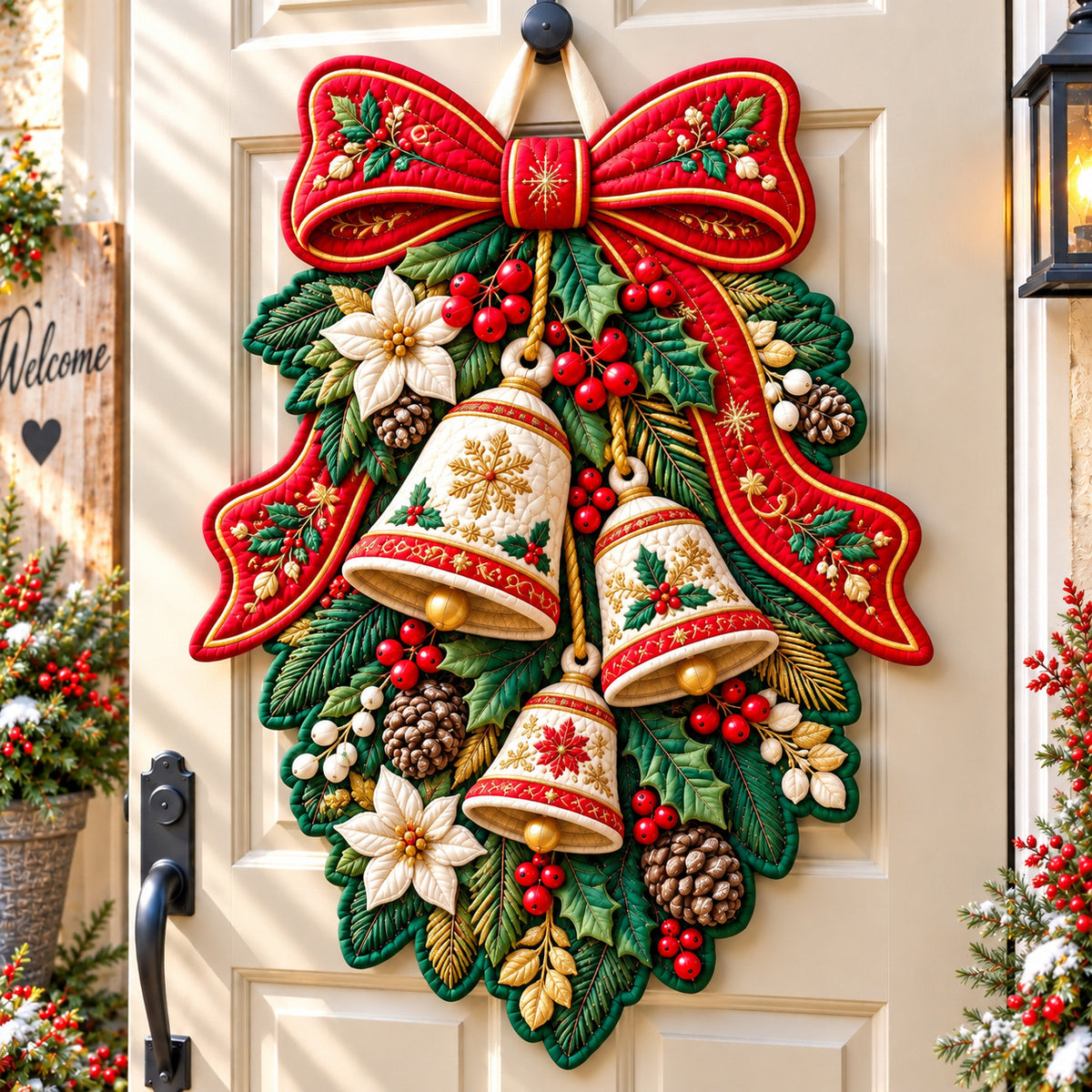 Christmas Spirit Bell Custom Shape Quilted Door Hanger GFTONPT1170