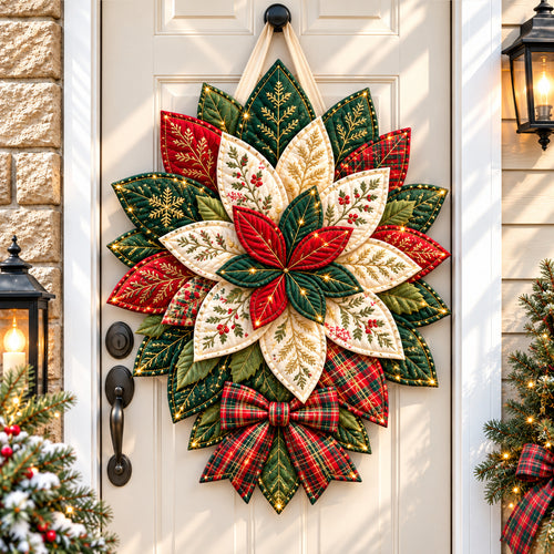 Christmas Spirit Poinsettia Custom Shape Quilted Door Hanger GFTONPT1171