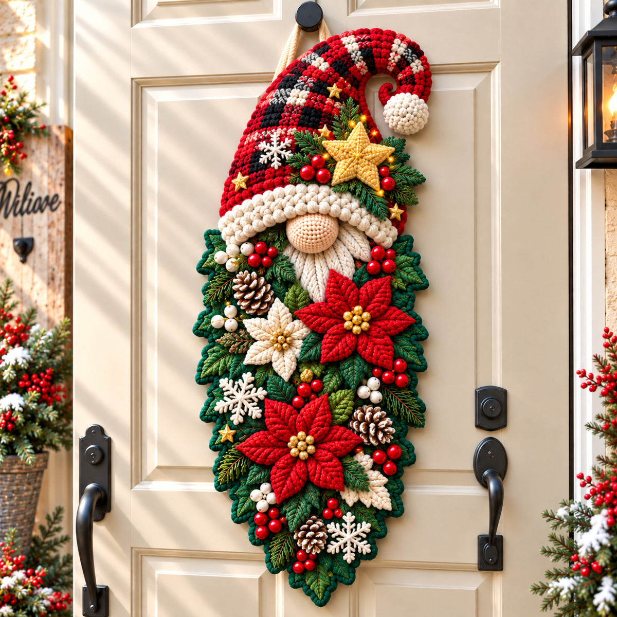 Christmas Spirit Gnome Custom Shape Quilted Door Hanger GFTONPT1172