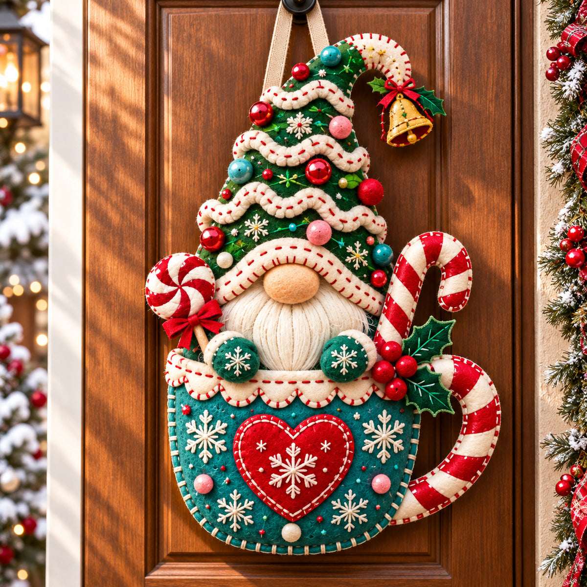 Christmas Gnomes Custom Shape Felt Door Hanger GFTONPT1178