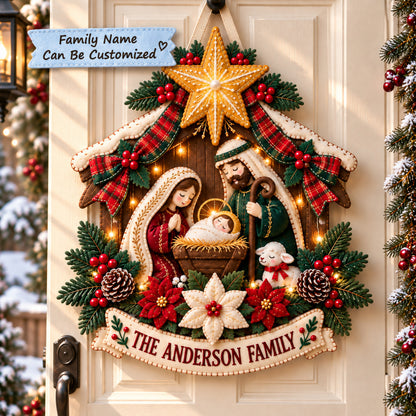 Personalized Nativity Star Custom Shape Felt Door Hanger QTCUZ GFTONPT1179