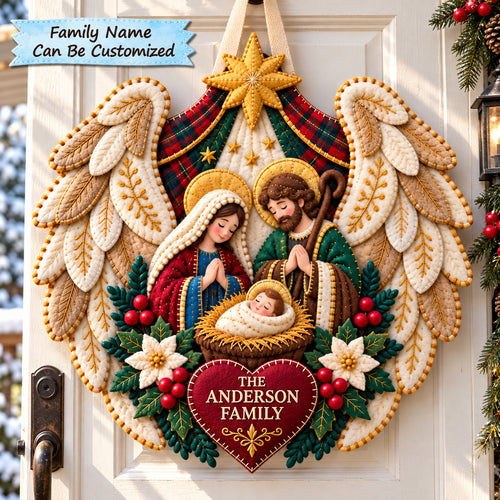 Personalized Angel Wings Nativity Custom Shape Felt Door Hanger QTCUZ GFTONPT1181