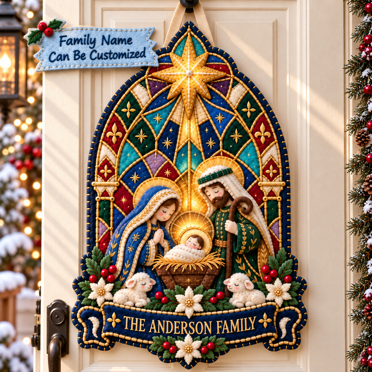 Personalized Nativity Stained Custom Shape Felt Door Hanger QTCUZ GFTONPT1182
