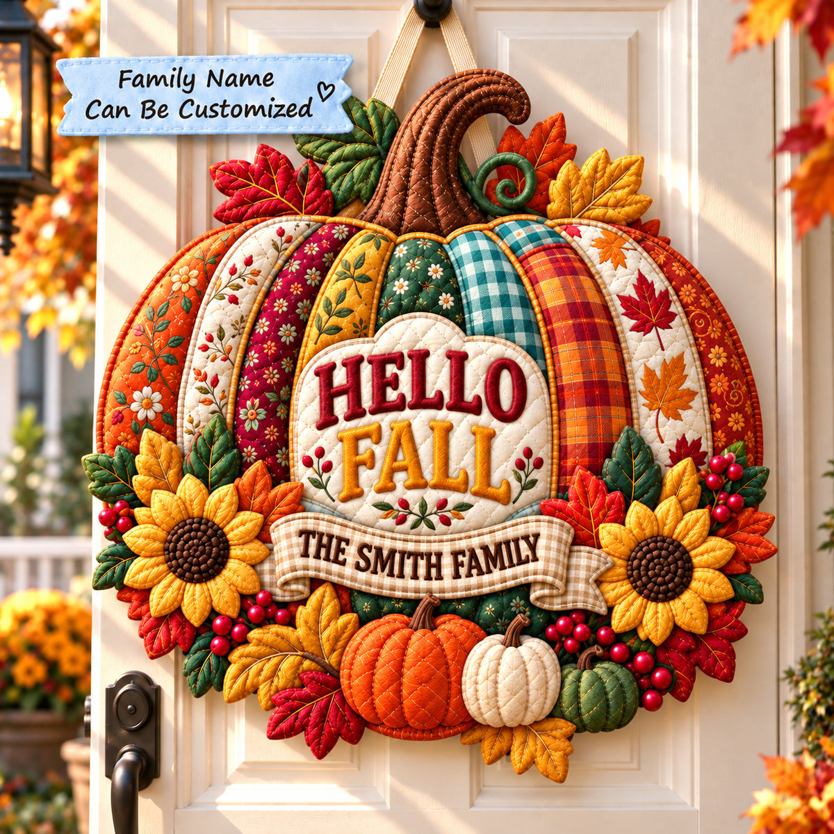 Personalized Pumpkin Harvest Custom Shape Quilted Door Hanger QTCUZ GFTONPT1256