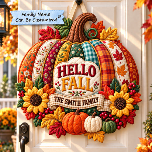 Personalized Pumpkin Harvest Custom Shape Quilted Door Hanger QTCUZ GFTONPT1256