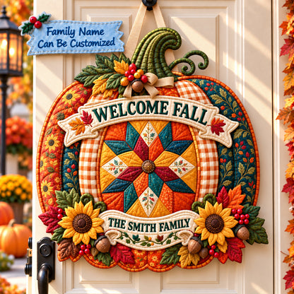 Personalized Pumpkin Welcome Custom Shape Quilted Door Hanger QTCUZ GFTONPT1259