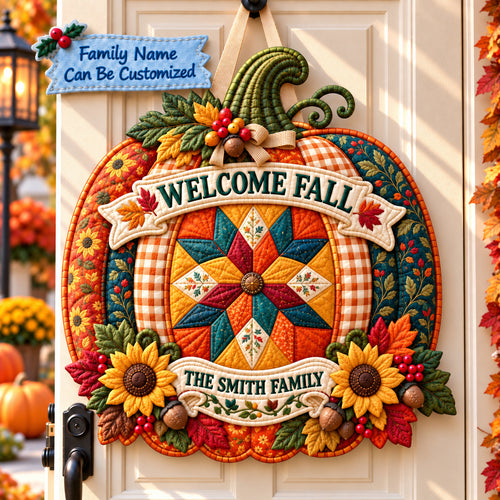 Personalized Pumpkin Welcome Custom Shape Quilted Door Hanger QTCUZ GFTONPT1259