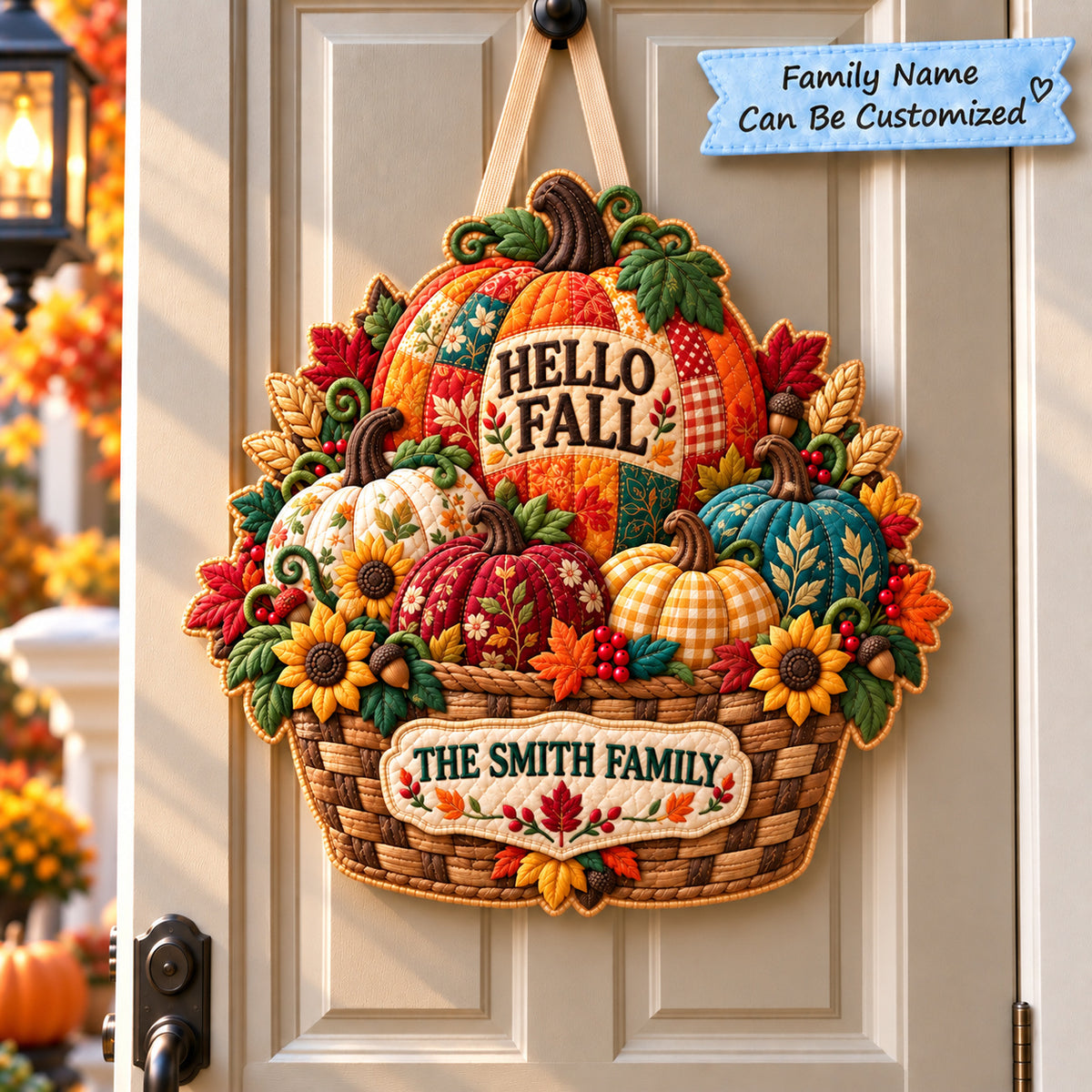 Personalized Pumpkin Farmhouse Custom Shape Quilted Door Hanger QTCUZ GFTONPT1260