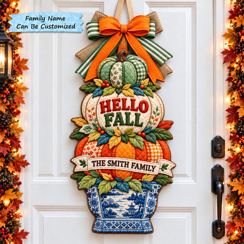 Personalized Pumpkin Autumn Custom Shape Quilted Door Hanger QTCUZ GFTONPT1261