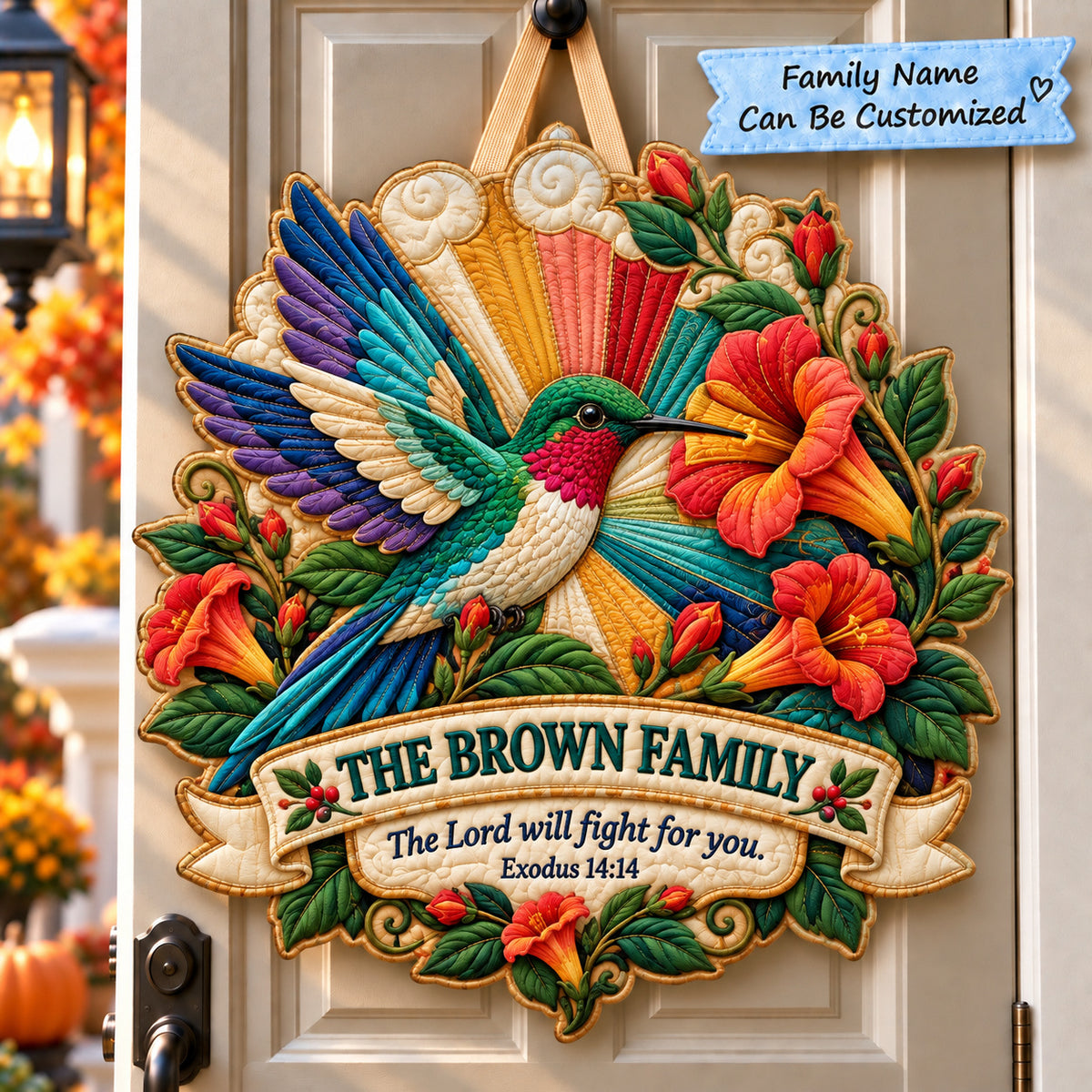 Personalized Hummingbird Bible Grace Custom Shape Quilted Door Hanger QTCUZ GFTONPT1286