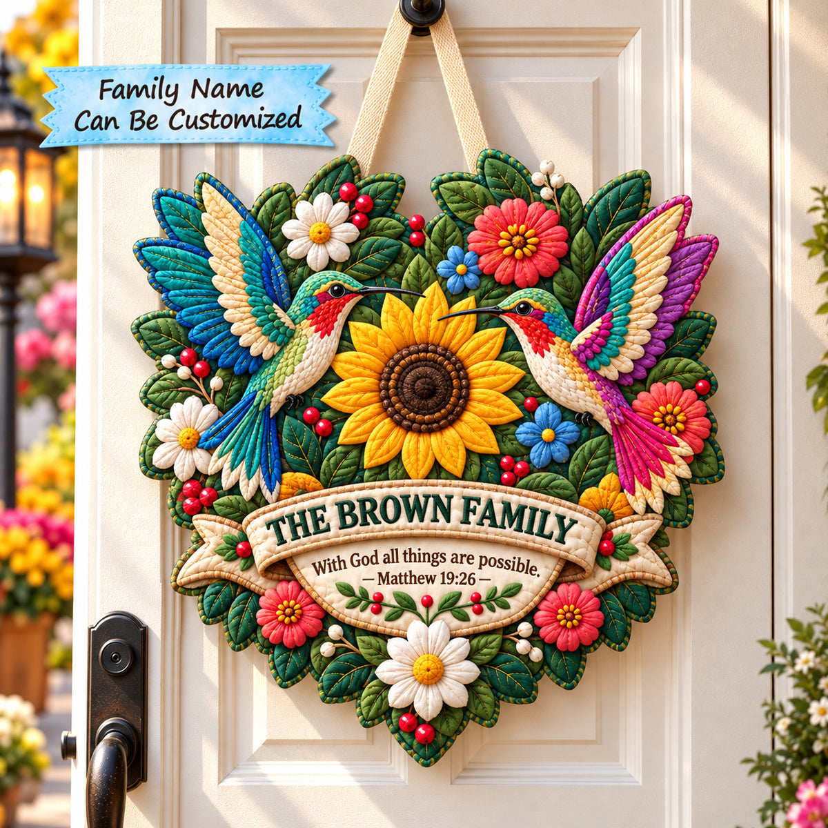 Personalized Hummingbird Bible Hope Custom Shape Quilted Door Hanger QTCUZ GFTONPT1289
