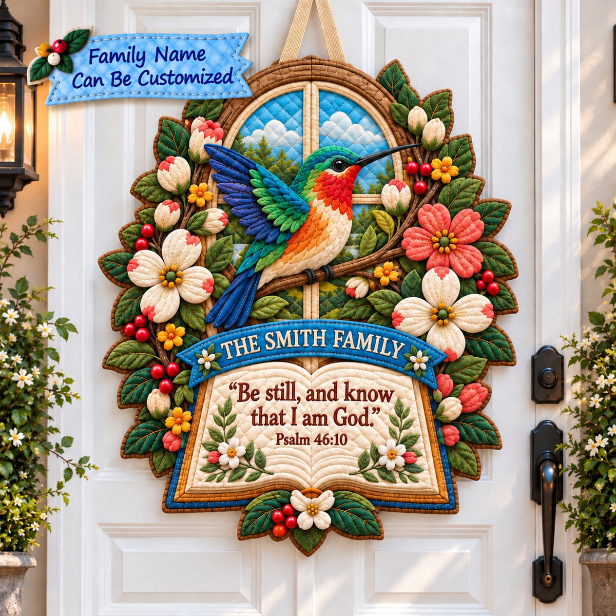 Personalized Hummingbird Bible Promise Custom Shape Quilted Door Hanger QTCUZ GFTONPT1290