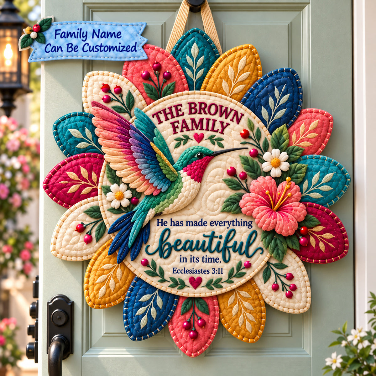 Personalized Hummingbird Bible Garden Custom Shape Quilted Door Hanger QTCUZ GFTONPT1291
