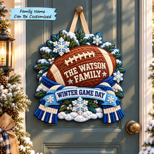 Personalized Winter Football Custom Shape Quilted Door Hanger QTCUZ GFTONPT1317