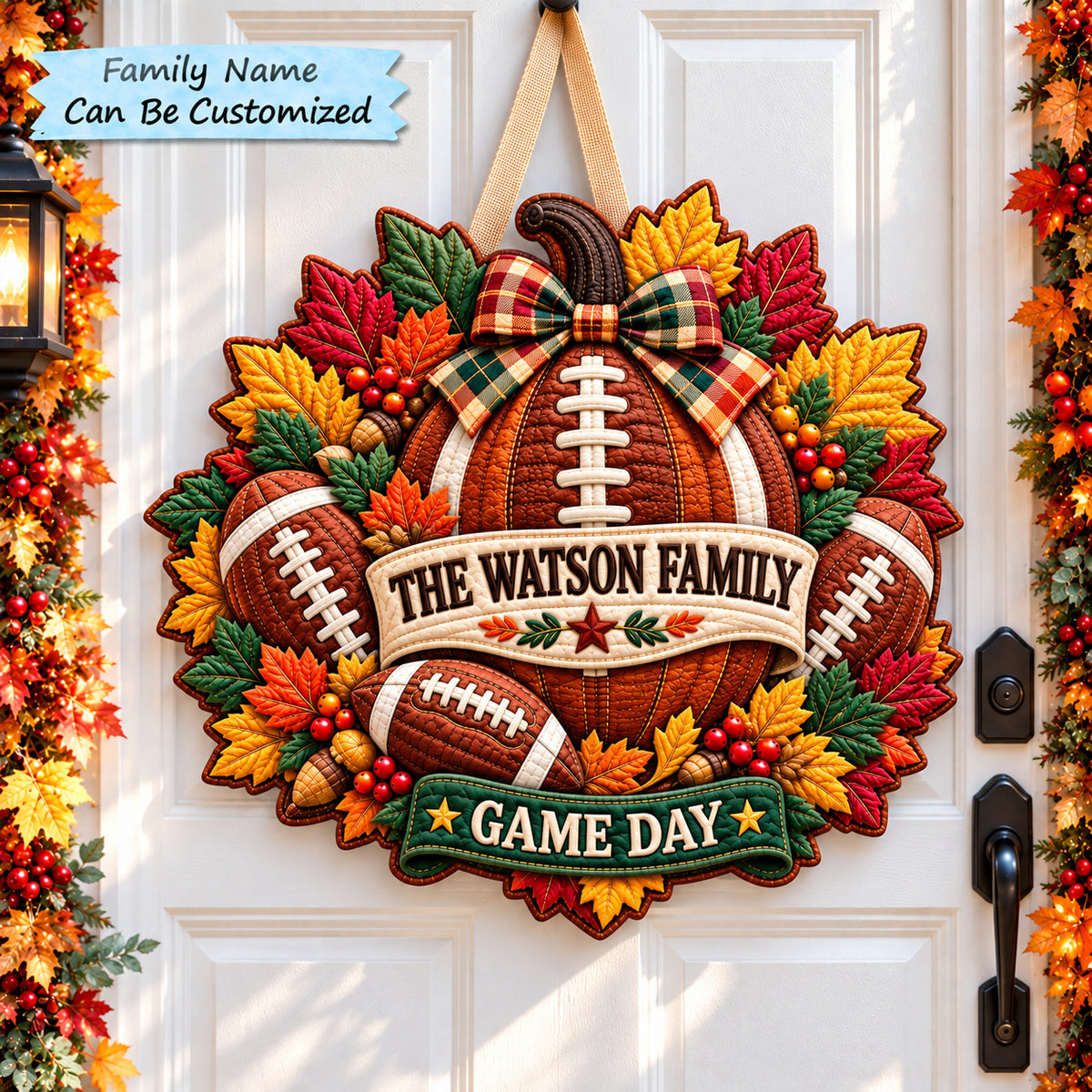 Personalized Autumn Football Custom Shape Quilted Door Hanger QTCUZ GFTONPT1318