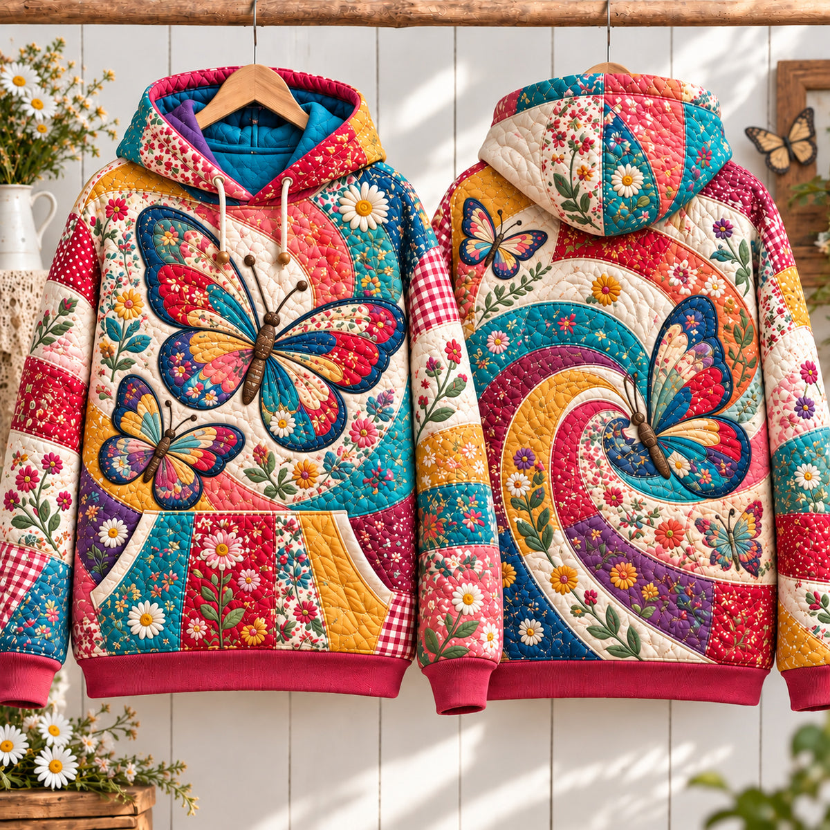 Patchwork Butterfly Mosaic Hoodie GFTONPT1326