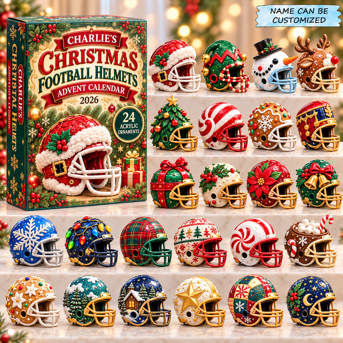 Personalized Christmas Football Helmet Advent Calendar 2026 QTCUZ GFTONPT1364