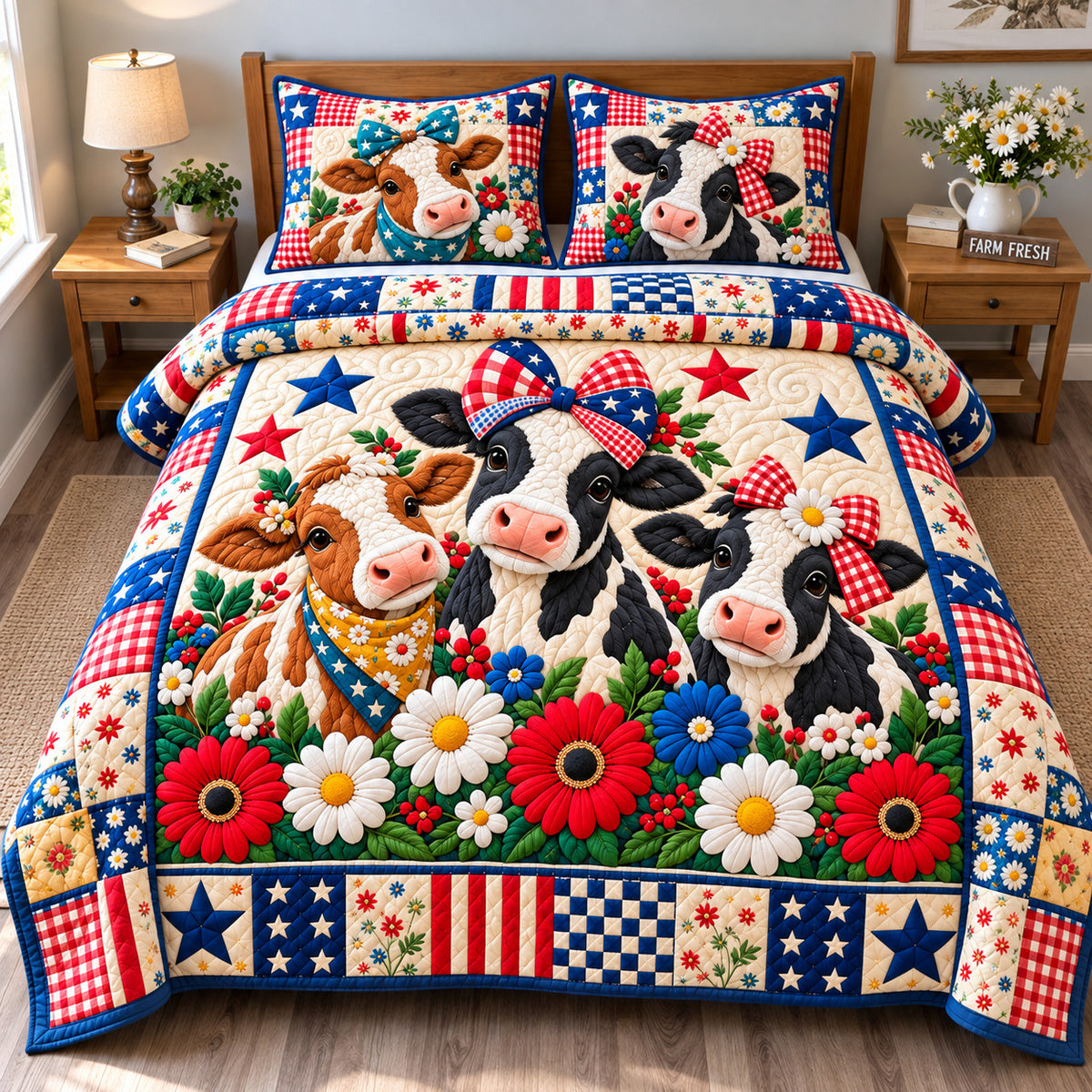 Funky Cow Patriotic 3-Piece Quilted Bedding Set GFTONPT1376