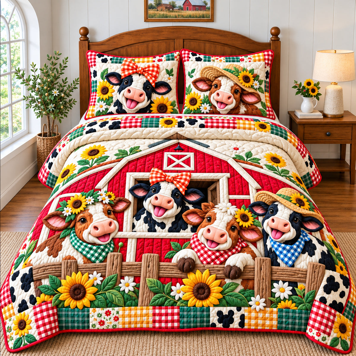 Happy Funky Cow 3-Piece Quilted Bedding Set GFTONPT1377