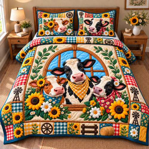 Boho Funky Cow 3-Piece Quilted Bedding Set GFTONPT1379