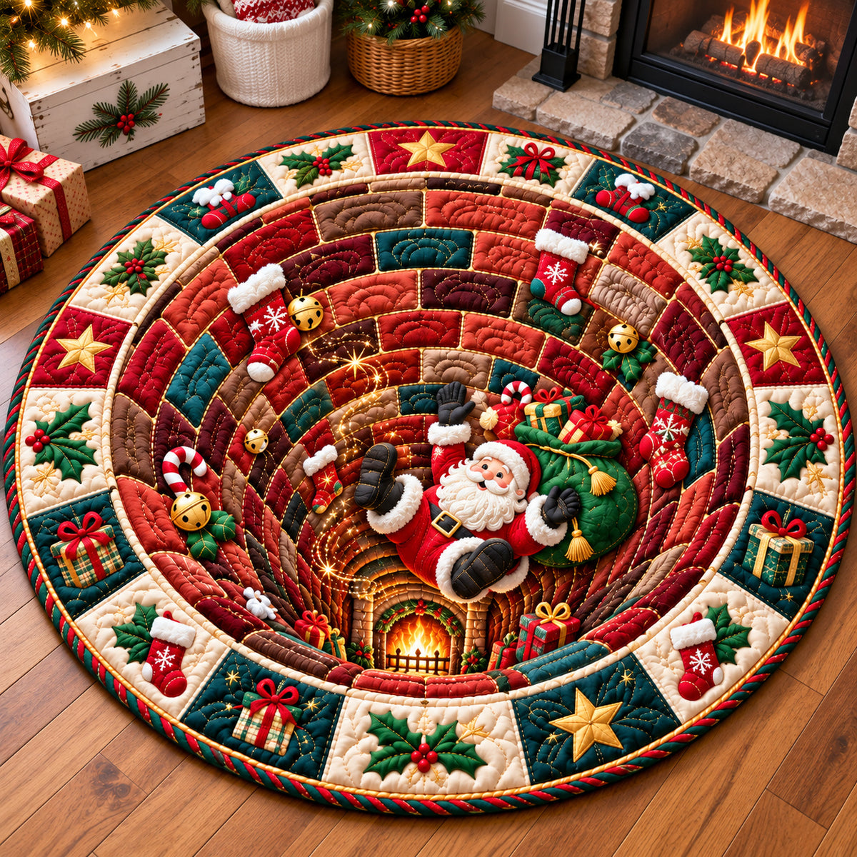Santa Claus Sleighride Quilted Round Mat GFTONPT1401