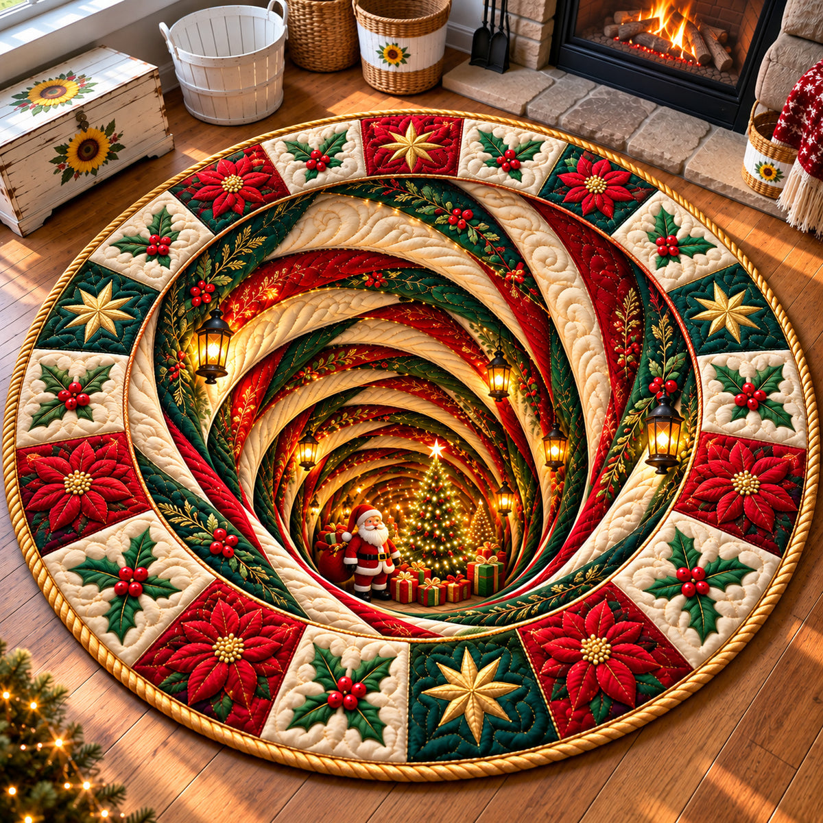 Santa Claus Giftgiving Quilted Round Mat GFTONPT1403